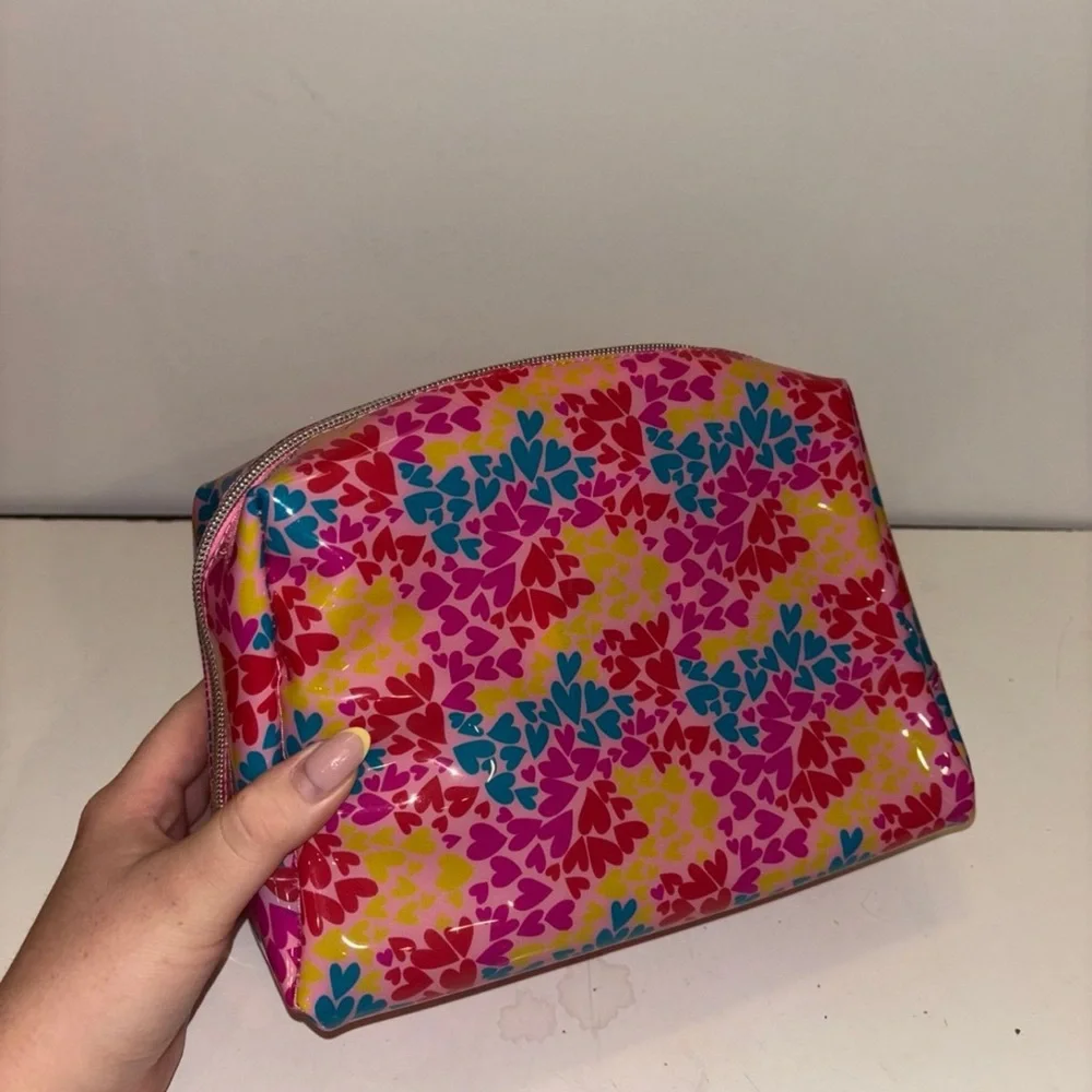 Juicy Couture PVC Cosmetic Makeup Wedge Bag Multi Hearts w/bottle NWT
